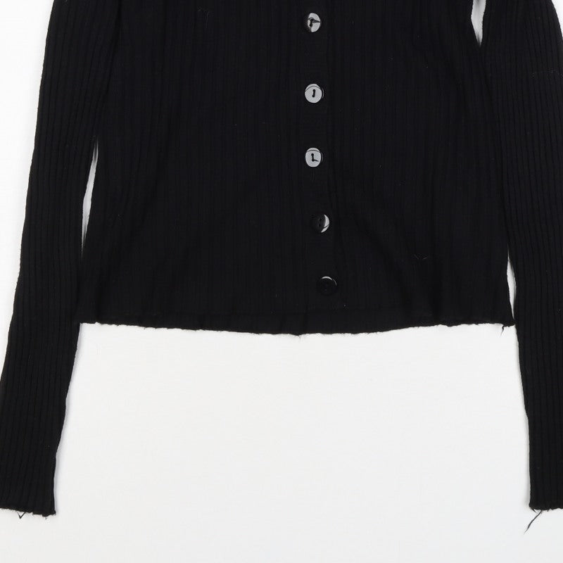 Ted London Women’s Black Rib Knit Faux Fur Collar Cardigan UK L