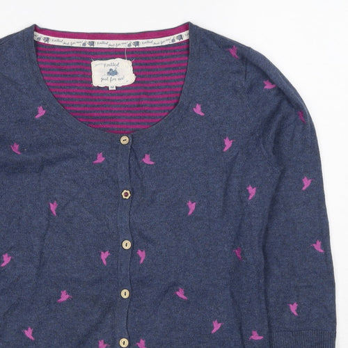 Mantaray Women's Blue Pink Bird Embroidered Button Cardigan Size 10
