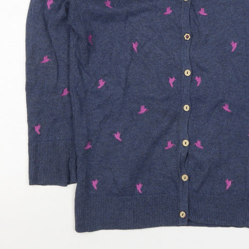 Mantaray Women's Blue Pink Bird Embroidered Button Cardigan Size 10