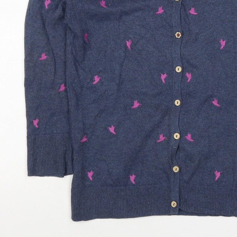 Mantaray Women's Blue Pink Bird Embroidered Button Cardigan Size 10