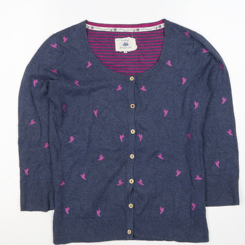 Mantaray Women's Blue Pink Bird Embroidered Button Cardigan Size 10
