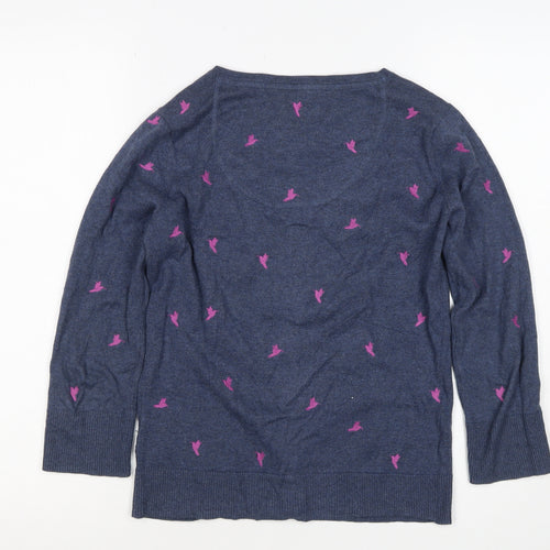 Mantaray Women's Blue Pink Bird Embroidered Button Cardigan Size 10