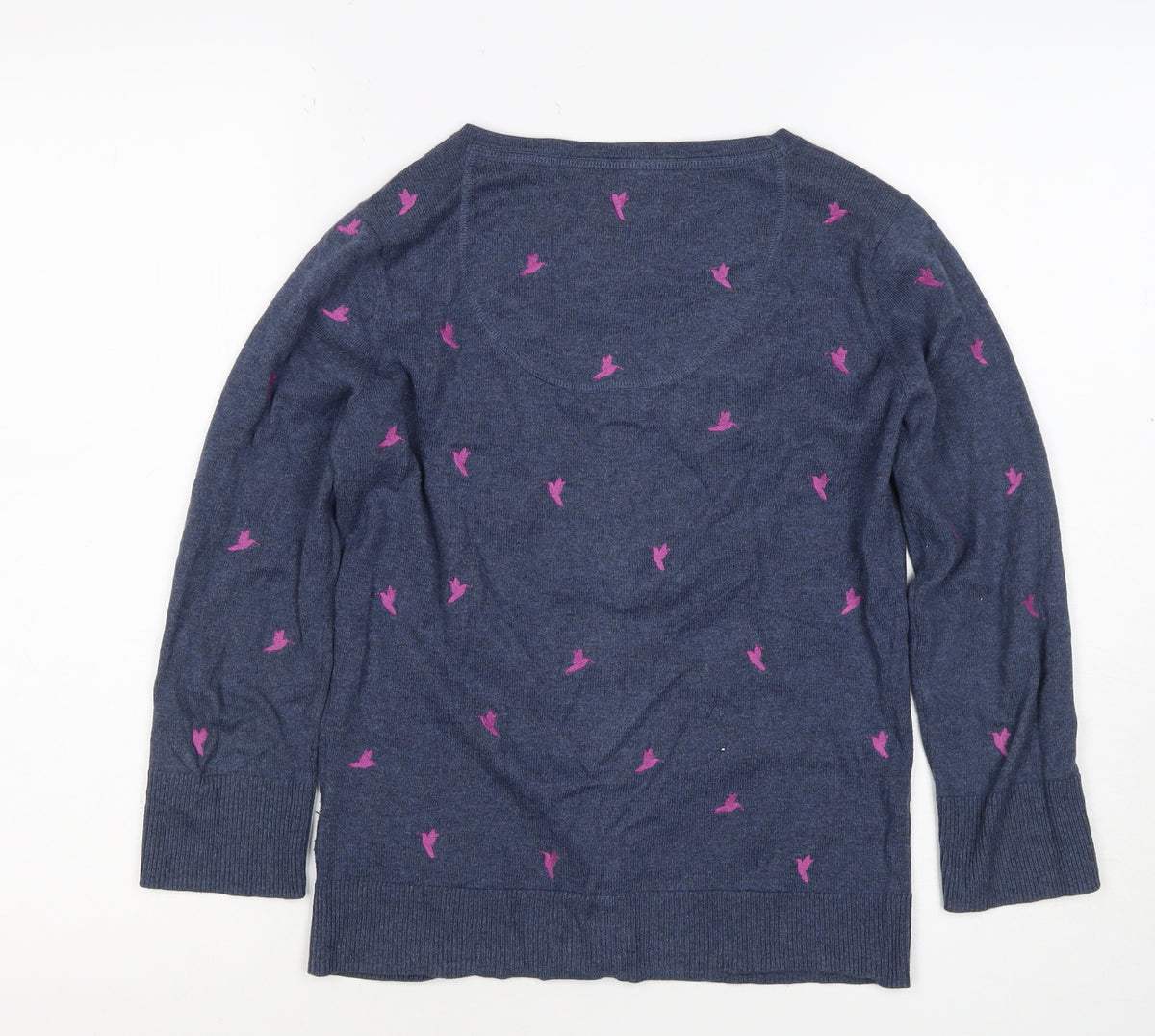 Mantaray Women's Blue Pink Bird Embroidered Button Cardigan Size 10