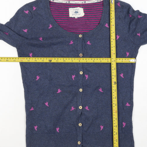 Mantaray Women's Blue Pink Bird Embroidered Button Cardigan Size 10