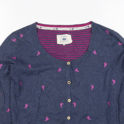 Mantaray Women's Blue Pink Bird Embroidered Button Cardigan Size 10