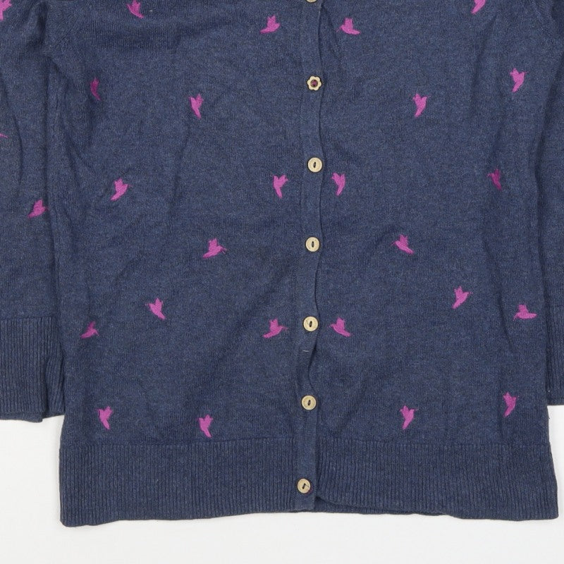 Mantaray Women's Blue Pink Bird Embroidered Button Cardigan Size 10