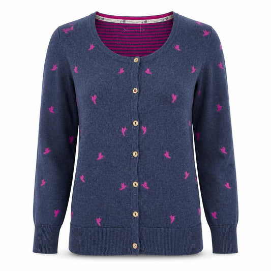 Mantaray Women's Blue Pink Bird Embroidered Button Cardigan Size 10
