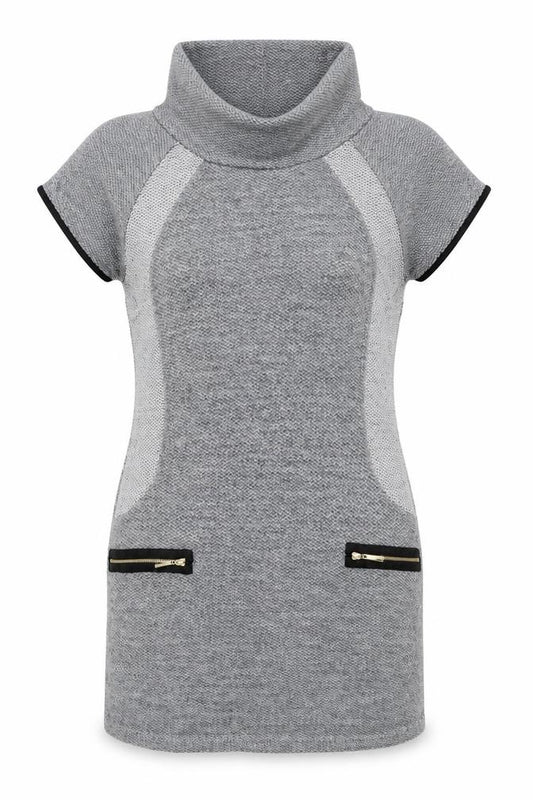 Front view of Zino Women Grey UK 8 Bodycon Knit Mini Dress Mesh Zip Pockets