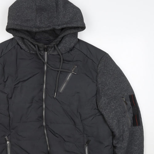 Firetrap Men’s Black Grey Hooded Padded Bomber Jacket Size L