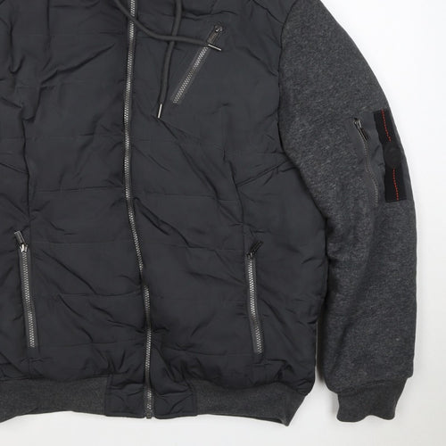 Firetrap Men’s Black Grey Hooded Padded Bomber Jacket Size L