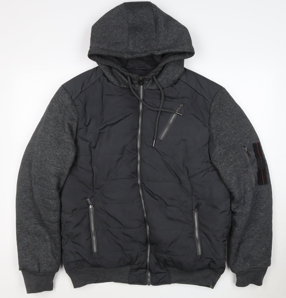 Firetrap Men’s Black Grey Hooded Padded Bomber Jacket Size L