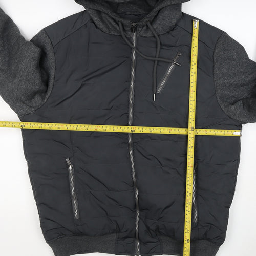Firetrap Men’s Black Grey Hooded Padded Bomber Jacket Size L
