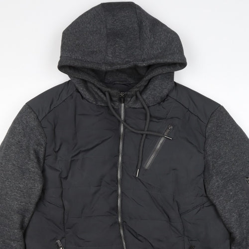 Firetrap Men’s Black Grey Hooded Padded Bomber Jacket Size L