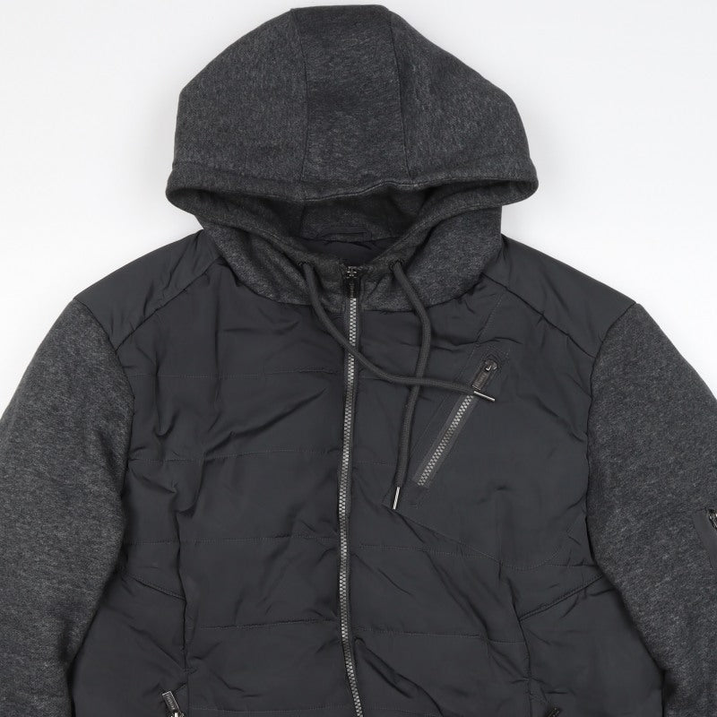 Firetrap Men’s Black Grey Hooded Padded Bomber Jacket Size L
