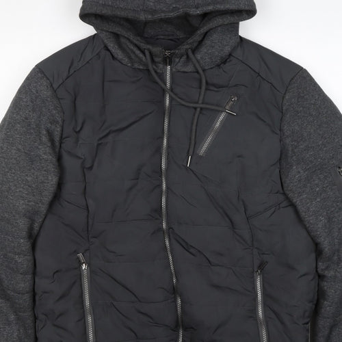 Firetrap Men’s Black Grey Hooded Padded Bomber Jacket Size L