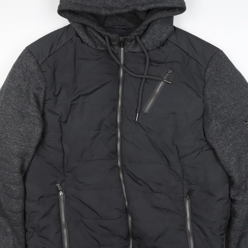 Firetrap Men’s Black Grey Hooded Padded Bomber Jacket Size L