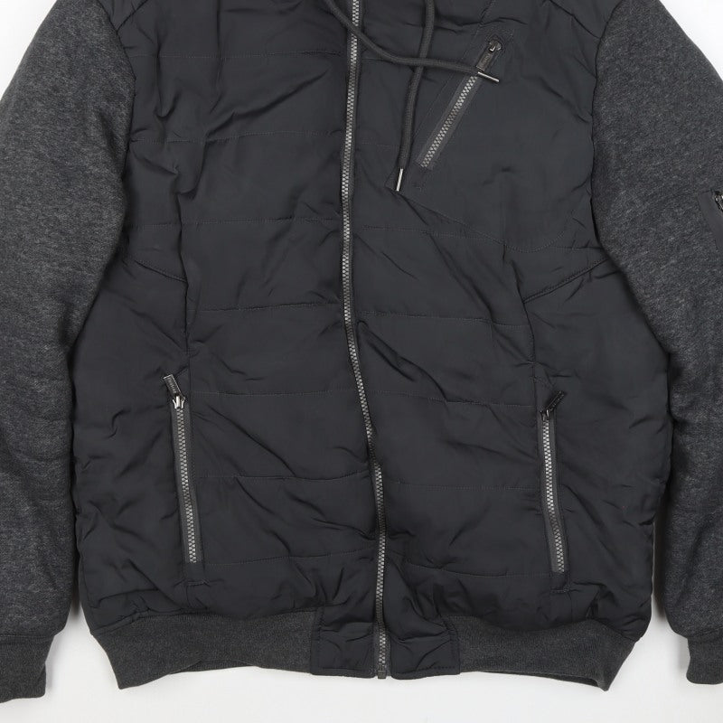 Firetrap Men’s Black Grey Hooded Padded Bomber Jacket Size L