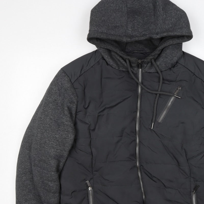 Firetrap Men’s Black Grey Hooded Padded Bomber Jacket Size L
