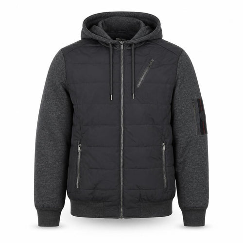 Firetrap Men’s Black Grey Hooded Padded Bomber Jacket Size L