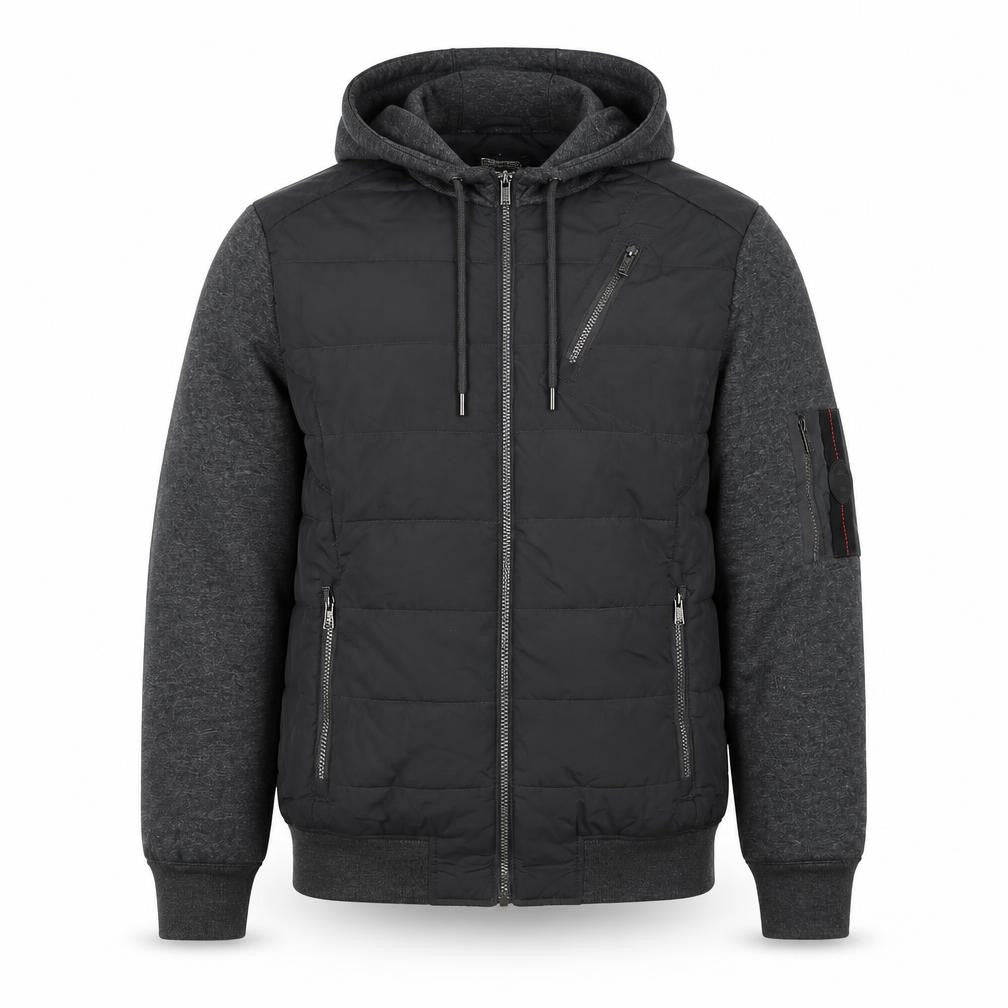 Firetrap Men’s Black Grey Hooded Padded Bomber Jacket Size L