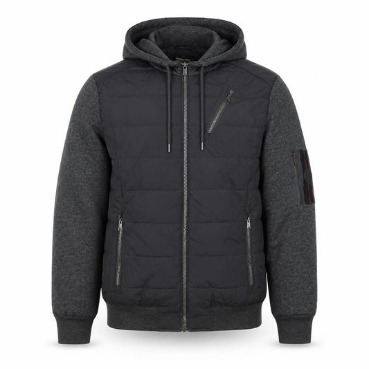 Firetrap Men’s Black Grey Hooded Padded Bomber Jacket Size L