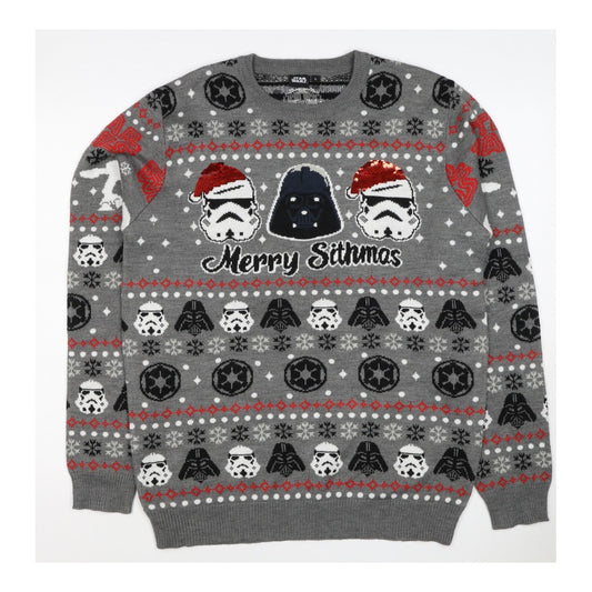 Star Wars Men Grey L Christmas Darth Vader Sequin Fair Isle Jumper