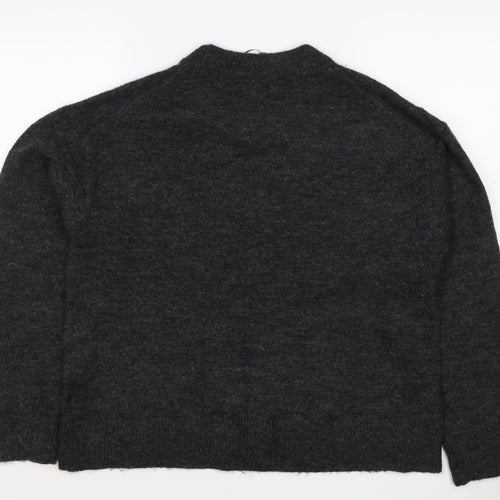 H&M Women Grey Size 10 Jewel Detail Crew Neck Knit Jumper
