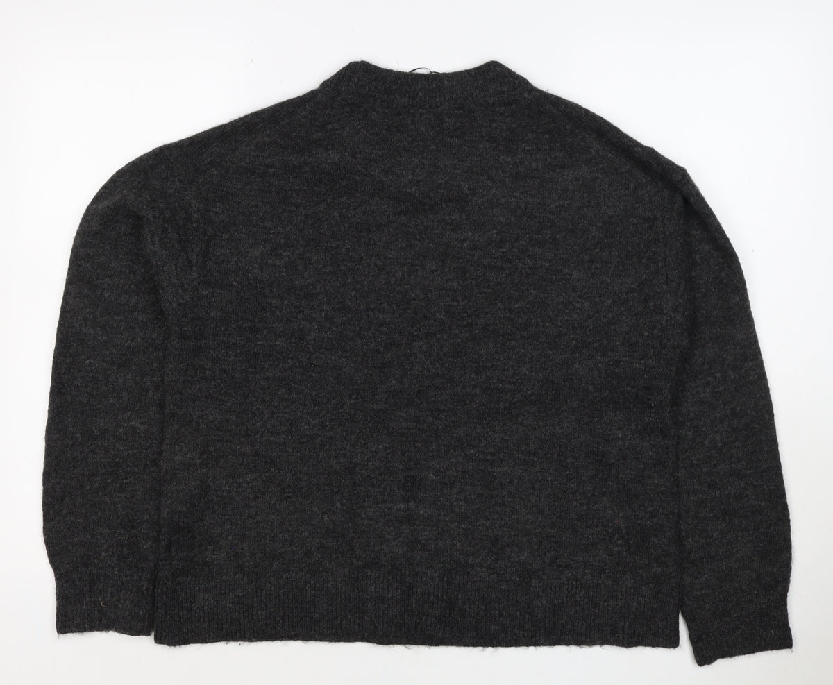 H&M Women Grey Size 10 Jewel Detail Crew Neck Knit Jumper
