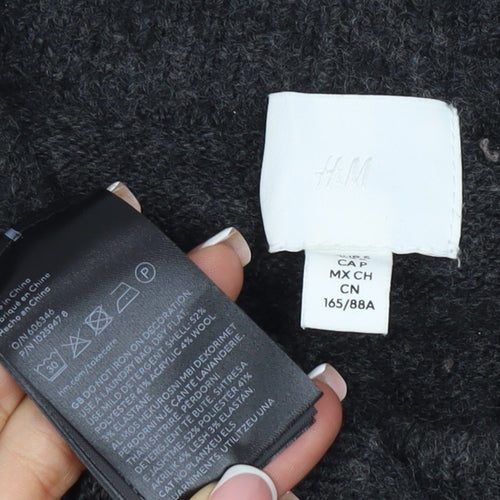 H&M Women Grey Size 10 Jewel Detail Crew Neck Knit Jumper