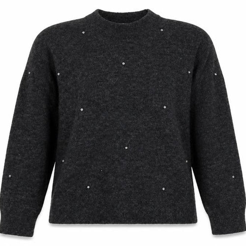 H&M Women Grey Size 10 Jewel Detail Crew Neck Knit Jumper