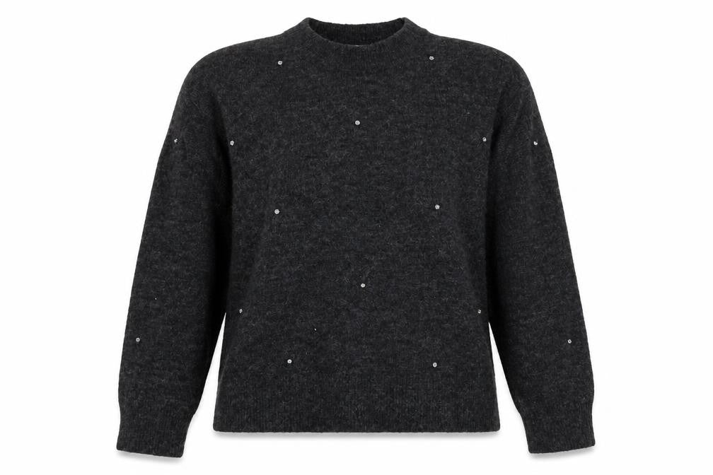H&M Women Grey Size 10 Jewel Detail Crew Neck Knit Jumper