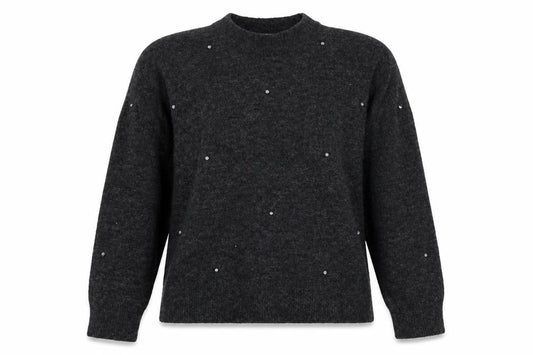 H&M Women Grey Size 10 Jewel Detail Crew Neck Knit Jumper