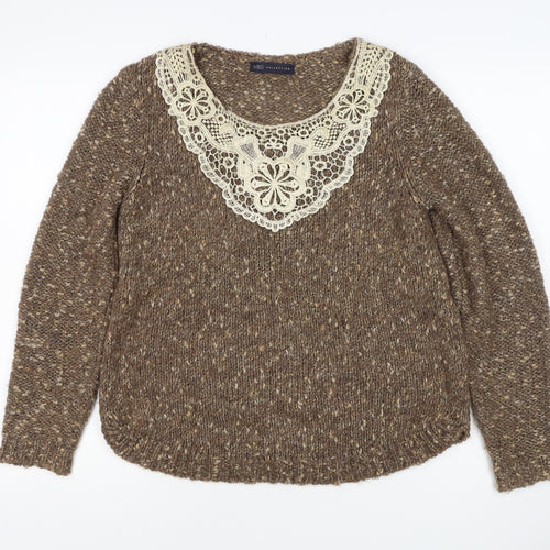 Marks and Spencer Women's Brown UK 12 Chunky Knit Lace Pullover Jumper