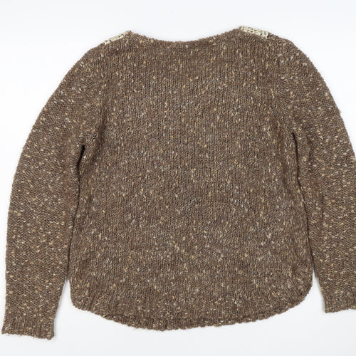 Marks and Spencer Women's Brown UK 12 Chunky Knit Lace Pullover Jumper