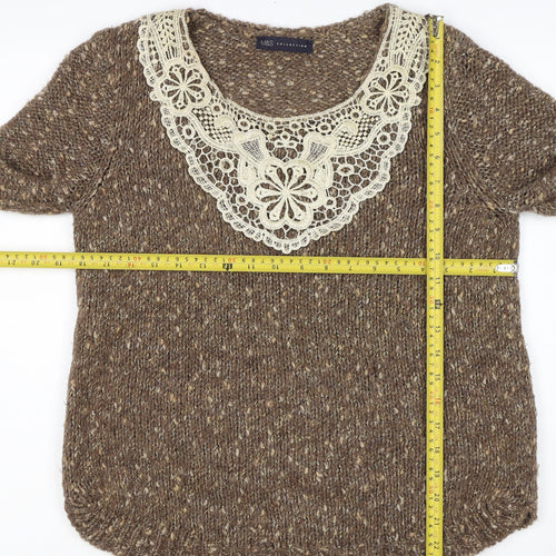 Marks and Spencer Women's Brown UK 12 Chunky Knit Lace Pullover Jumper