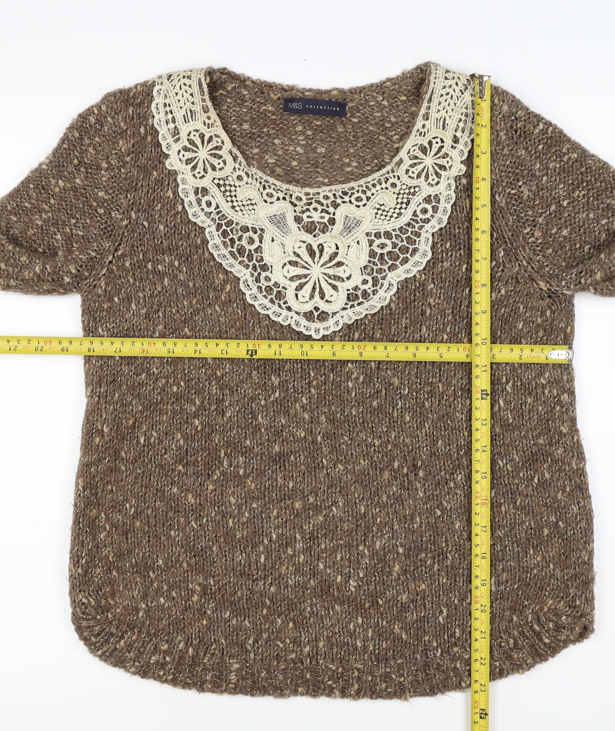 Marks and Spencer Women's Brown UK 12 Chunky Knit Lace Pullover Jumper