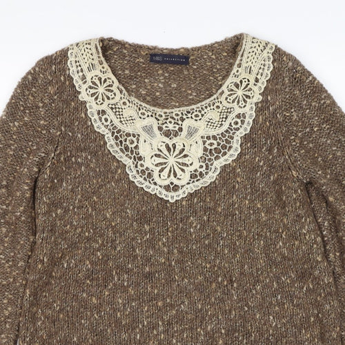 Marks and Spencer Women's Brown UK 12 Chunky Knit Lace Pullover Jumper