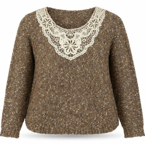 Marks and Spencer Women's Brown UK 12 Chunky Knit Lace Pullover Jumper