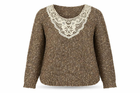 Marks and Spencer Women's Brown UK 12 Chunky Knit Lace Pullover Jumper