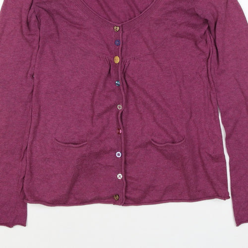 White Stuff Women’s Purple Cotton V-Neck Button Cardigan Size 8