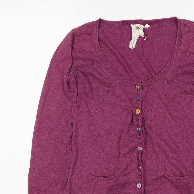 White Stuff Women’s Purple Cotton V-Neck Button Cardigan Size 8