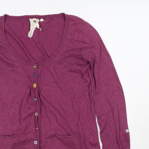 White Stuff Women’s Purple Cotton V-Neck Button Cardigan Size 8