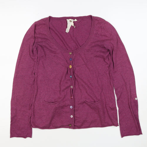 White Stuff Women’s Purple Cotton V-Neck Button Cardigan Size 8