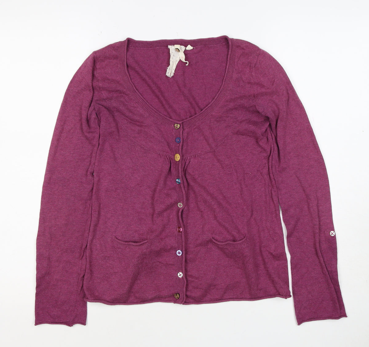 White Stuff Women’s Purple Cotton V-Neck Button Cardigan Size 8