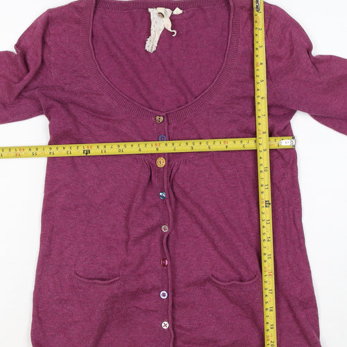 White Stuff Women’s Purple Cotton V-Neck Button Cardigan Size 8