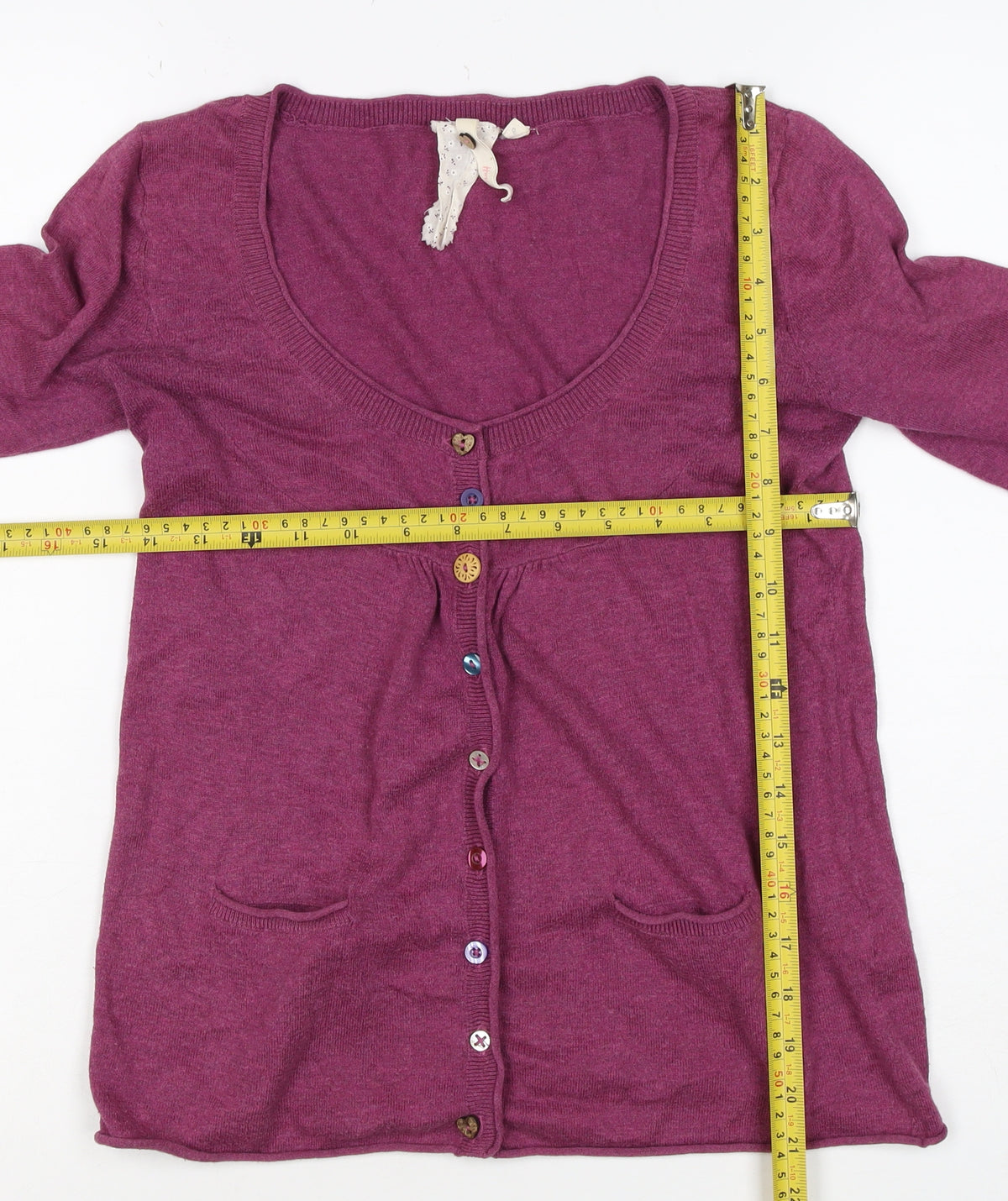 White Stuff Women’s Purple Cotton V-Neck Button Cardigan Size 8