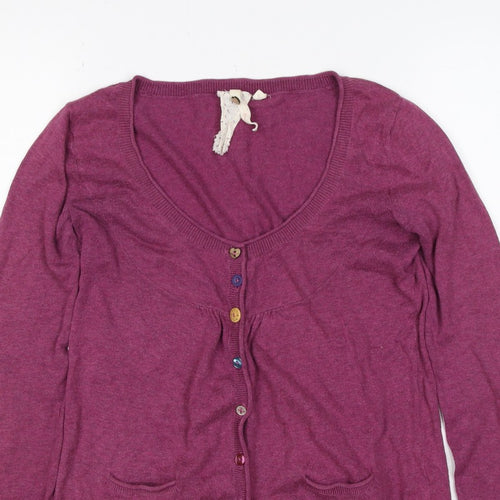 White Stuff Women’s Purple Cotton V-Neck Button Cardigan Size 8