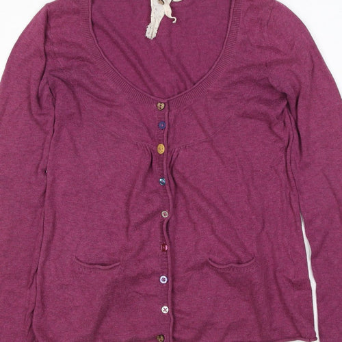 White Stuff Women’s Purple Cotton V-Neck Button Cardigan Size 8