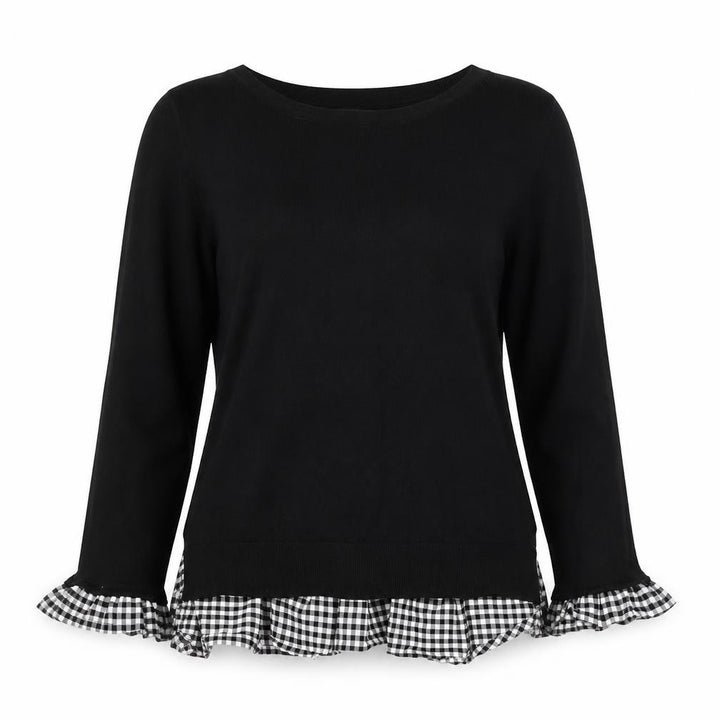 Topshop Women Black UK 6 Knit Gingham Ruffle Hem Jumper