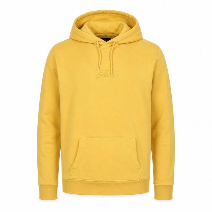 Hollister Men’s Yellow M Pullover Hoodie Logo Fleece Kangaroo Pocket